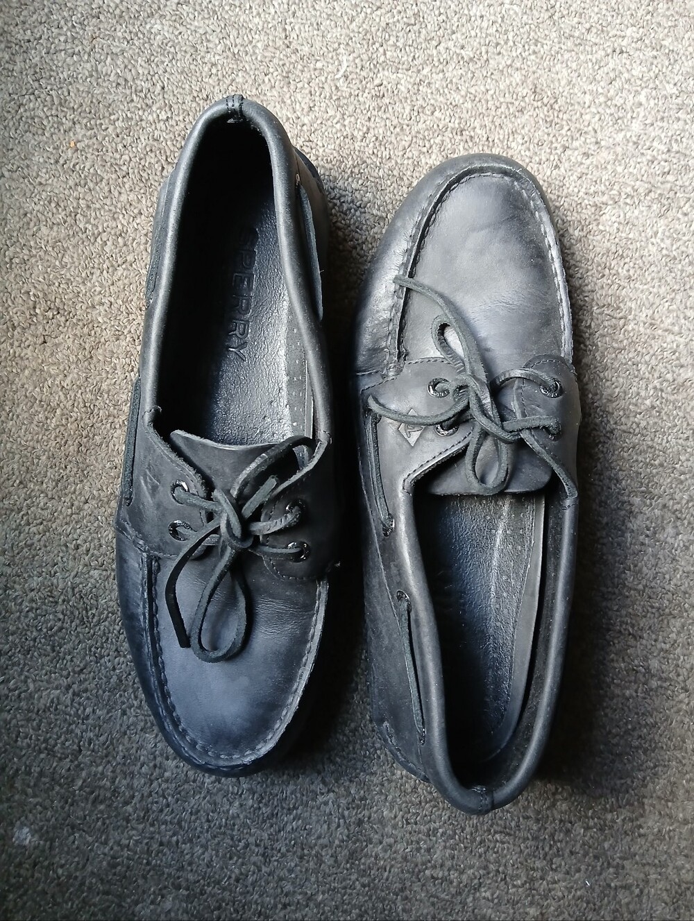 Sperry Top Siders Men's Black Leather Boat Shoes Size 9M